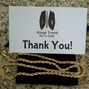 NEW! 4mm Mens 18K Gold Plated Rope Chain